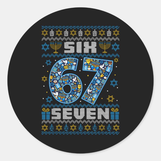 Sticker Rond Ugly Christmas Sweater Happy Hanukkah Chanukkah Si (Devant)