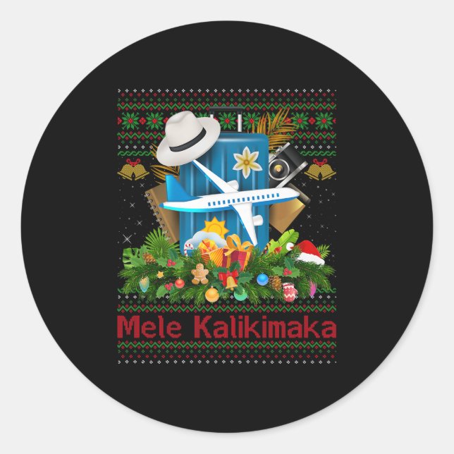 Sticker Rond Ugly Christmas Sweaters Hawaiian Vacation Mele Kal (Devant)
