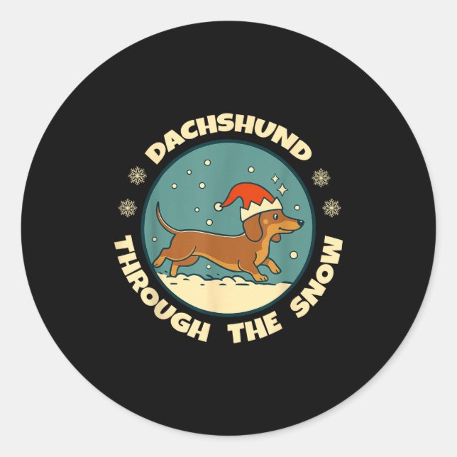 Sticker Rond Ugly Dachshund Christmasthrough The Snow Gift Chri (Devant)