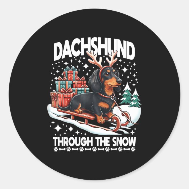 Sticker Rond Ugly Dachshund Christmasthrough The Snow Gift Chri (Devant)