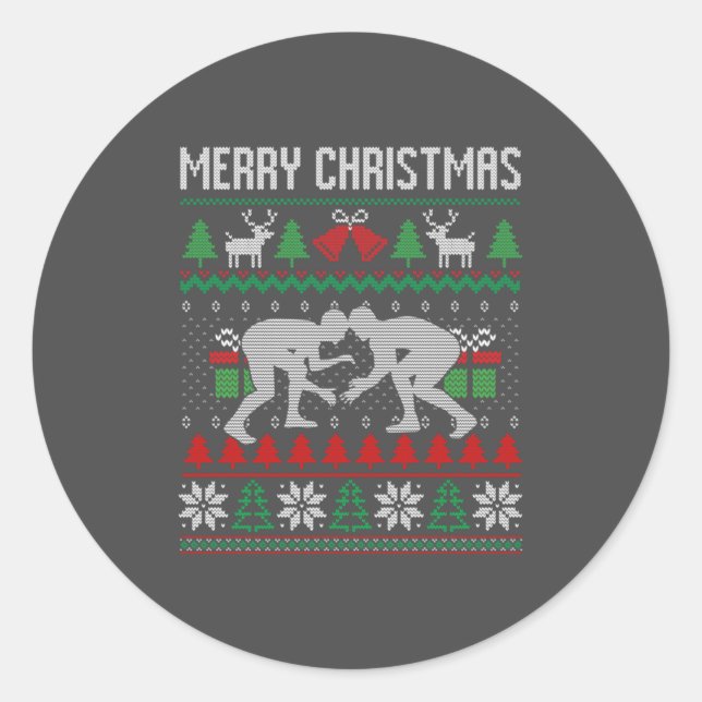 Sticker Rond Ugly Merry Christmas Wrestling Wrestler Santa Xmas (Devant)