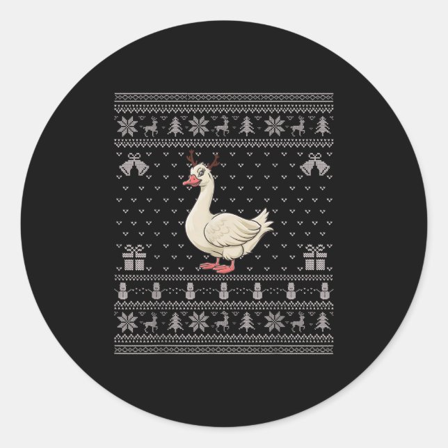 Sticker Rond Ugly Xmas Sweater Style Goose Reindeer Christmas  (Devant)