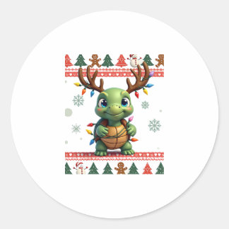 Sticker Rond Ugly Xmas Sweater Style Lighting Turtle Christmas 
