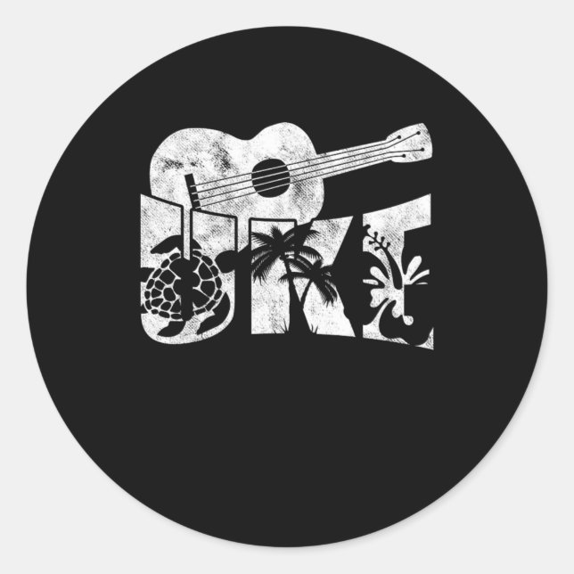 Sticker Rond Uke Ukulele Instrument de musique Guitare acoustiq (Devant)