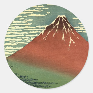 Sticker Rond Ukiyo-e South Wind Sky ou Fuji rouge de Hokusai