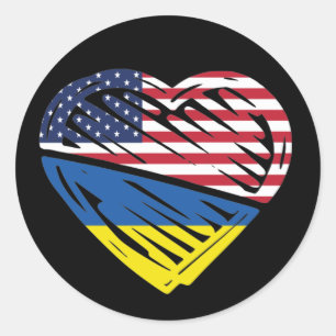 Sticker Rond Ukraine Coeur du drapeau américain Solidarité uk