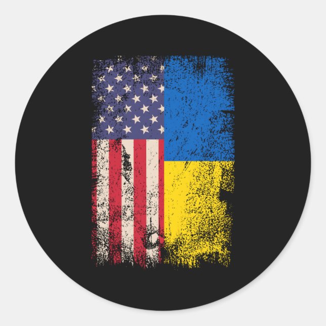 Sticker Rond Ukraine drapeau américain Ukraine racines américai (Devant)