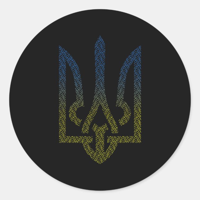 Sticker Rond Ukraine Drapeau Et Trident Ukraine (Devant)