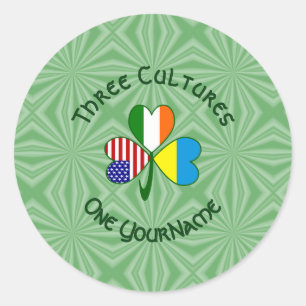 Sticker Rond Ukraine Irlande États-Unis Trèfle Drapeau Personna