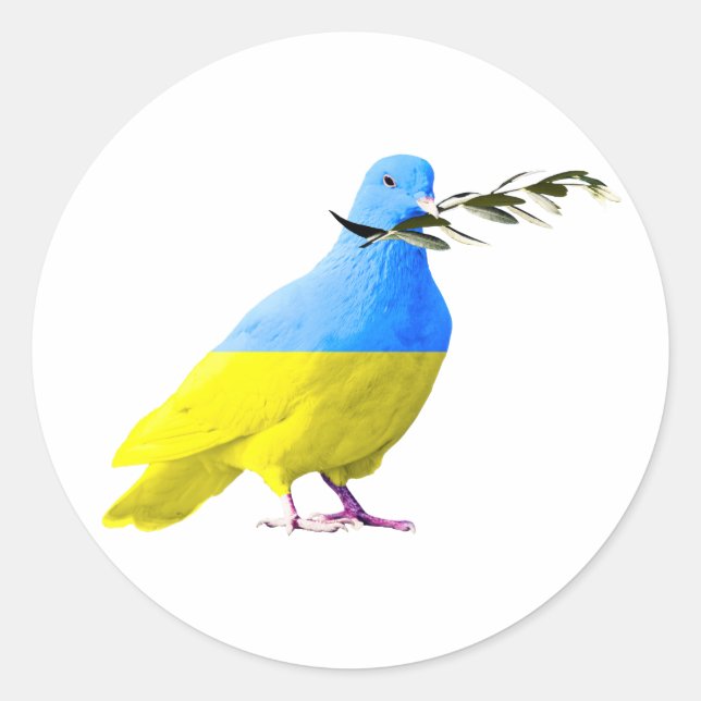 Sticker Rond Ukraine - Peace Dove - drapeau ukrainien - Paix (Devant)