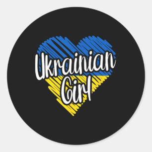 Sticker Rond Ukraine pour fille cœur ukrainien drapeau pour fem