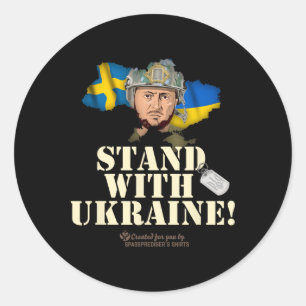 Sticker Rond Ukraine Suède Drapeaux Dog Tag Zelenskyy Stand Wit