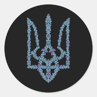 Sticker Rond Ukraine Tryzub Fleur Ukrainienne Mode Triden
