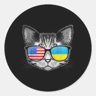 Sticker Rond Ukraine Us Drapeau Racines Cat Ukraine Américain