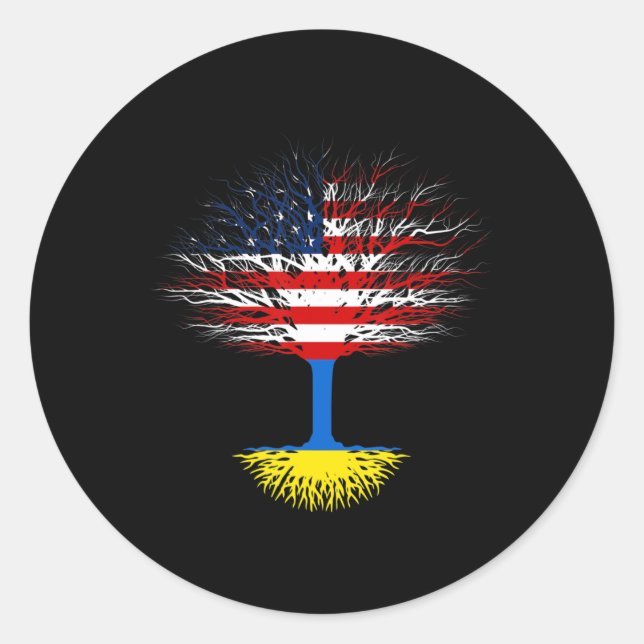 Sticker Rond Ukraine USA Amérique Drapeau Ukraine racines ukrai (Devant)