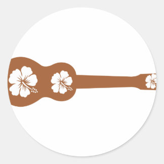 Sticker Rond Ukulele et hibiscus blanc