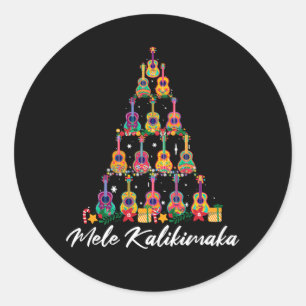 Sticker Rond Ukulele Hawaiian Mele Kalikimaka Ukulele Guitare C