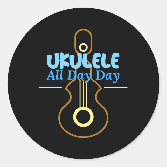 Sticker Rond Ukulele toute la journée (Devant)
