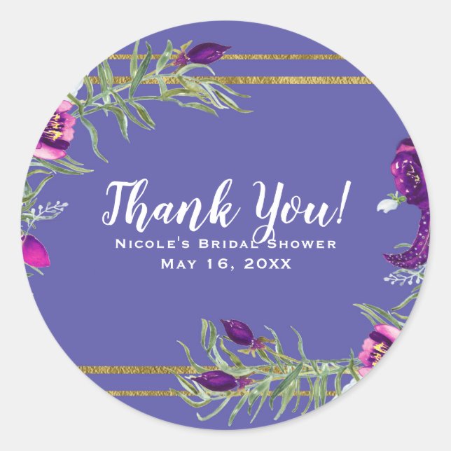 Sticker Rond Ultra Violet violet & or Floral Bohemian Faveur (Devant)
