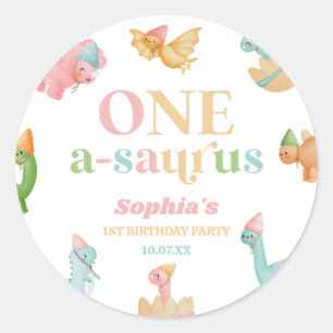 Sticker Rond Un A-Saurus Dinosaur 1ère fête d'anniversaire