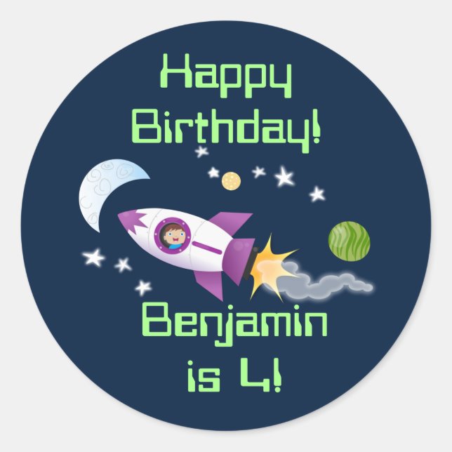 Sticker Rond Un adorable vaisseau-fusée dans l'espace dessin an (Devant)