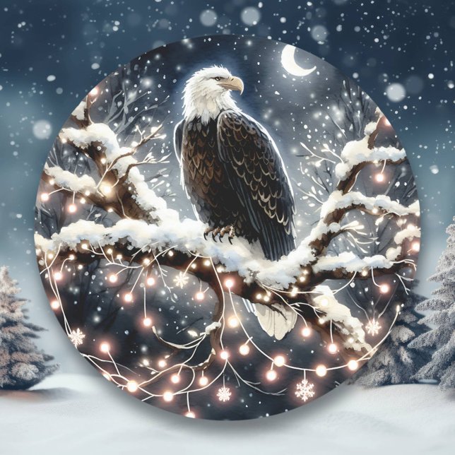 Sticker Rond Un aigle au-dessus d'une branche remplie de neige  (Créateur téléchargé)