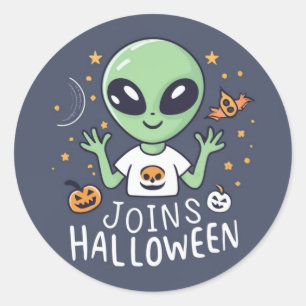 Sticker Rond Un Alien rejoint l'autocollant Halloween