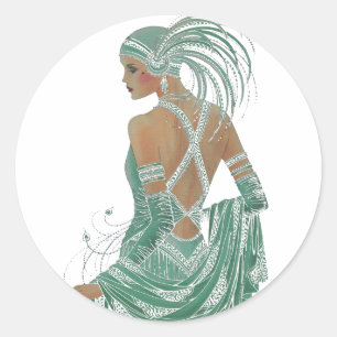 Sticker Rond Un aperçu de l'élégance : Green Backless Dress Des