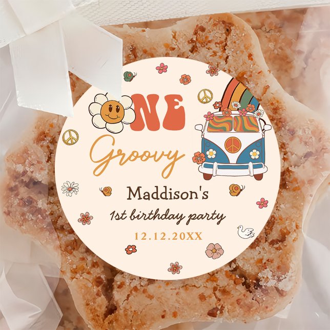 Sticker Rond Un Arc-en-ciel rétro Super 1er anniversaire (Créateur téléchargé)