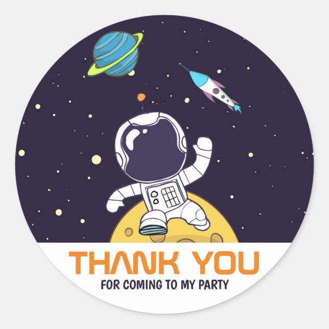 Sticker Rond Un astronaute flotte en Merci spatial (Devant)