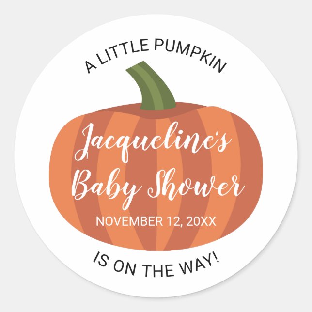 Sticker Rond Un Baby shower Automne Un Peu Citrouille (Devant)