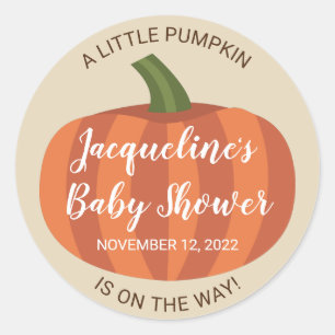 Sticker Rond Un Baby shower Automne Un Peu Citrouille