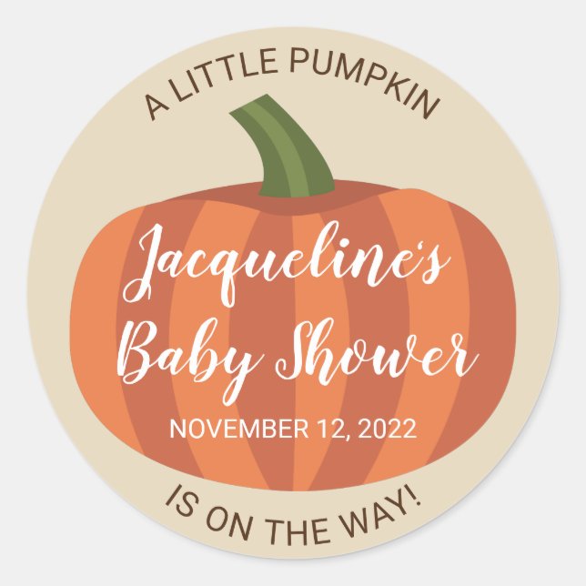 Sticker Rond Un Baby shower Automne Un Peu Citrouille (Devant)