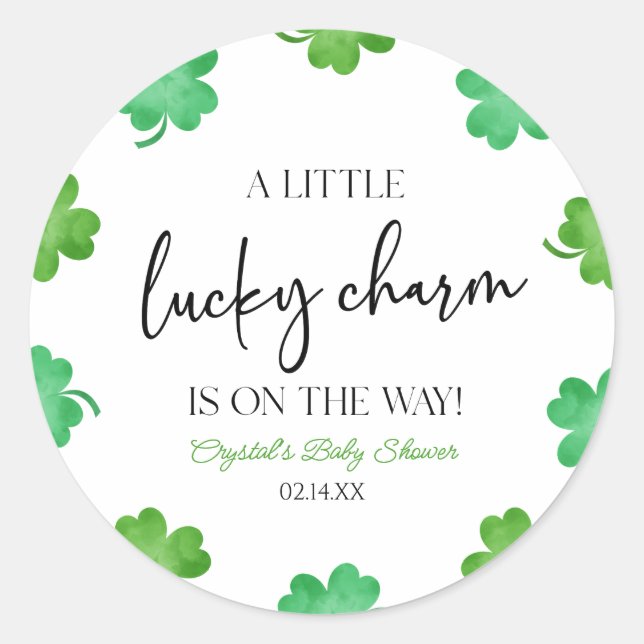 Sticker Rond Un Baby shower De Clover Vert Charme Un Peu Chance (Devant)