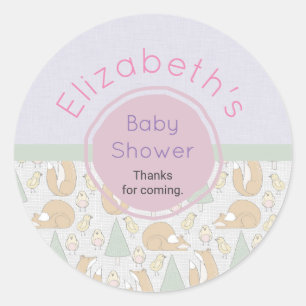 Sticker Rond Un Baby shower de créatures animales du bois migno
