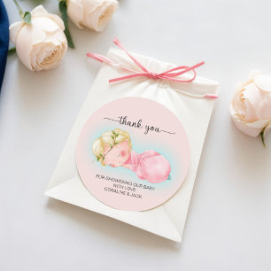 Sticker Rond Un Baby shower de petite fille doux
