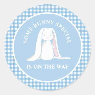 Sticker Rond Un baby shower en vichy bleu Bunny