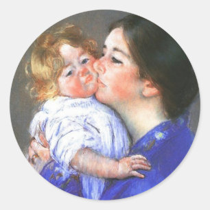 Sticker Rond Un Baiser Pour Baby Anne, Mary Cassatt