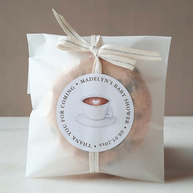 Sticker Rond Un Bébé Brasse Café Thème Douche Favoriser (Créateur téléchargé)