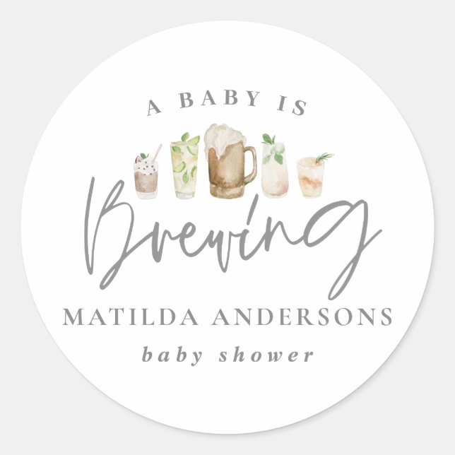 Sticker Rond Un bébé brasse de l'aquarelle baby shower de bière (Devant)
