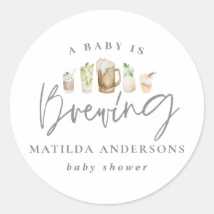 Sticker Rond Un bébé brasse du baby shower de bière aquarelle e