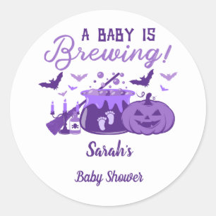Sticker Rond Un Bébé brasse du Baby shower d'Halloween violet