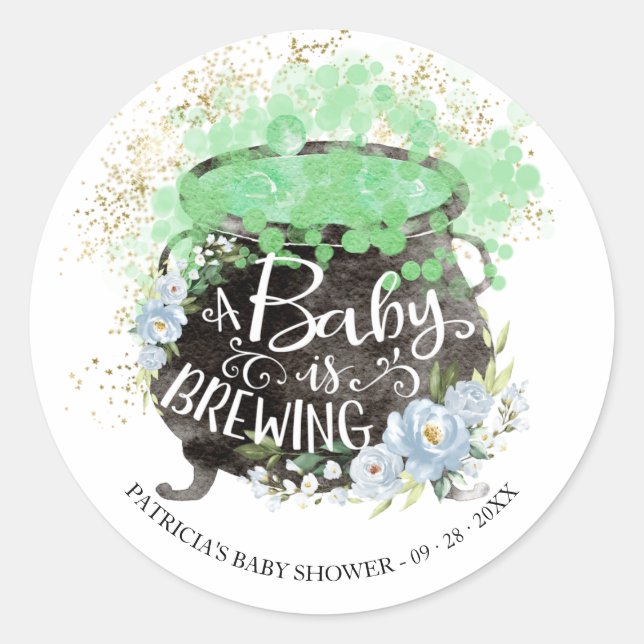 Sticker Rond Un bébé brasse le Baby shower d'Halloween classiqu (Devant)