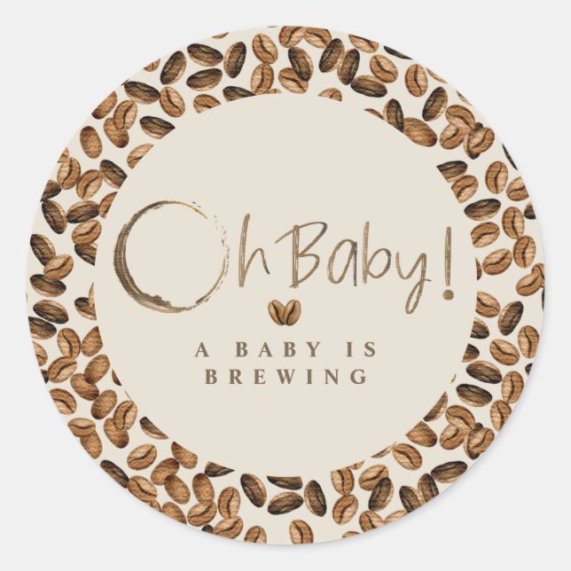 Sticker Rond Un bébé brasse Oh Baby Baby shower de fèves de caf (Devant)