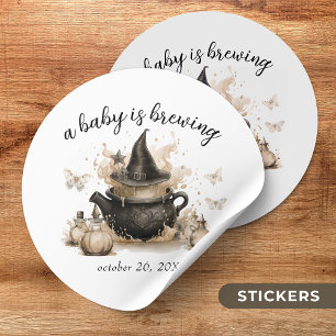 Sticker Rond Un bébé brasse un Baby shower d'Halloween neutre