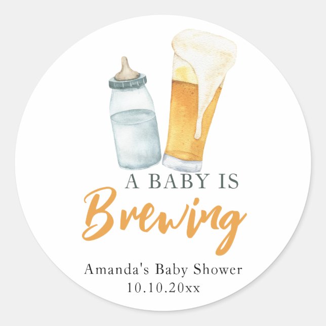 Sticker Rond Un bébé brasse une bouteille Baby shower de bière (Devant)
