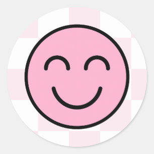 Sticker Rond Un Bébé heureux Happy Visage rose chèque