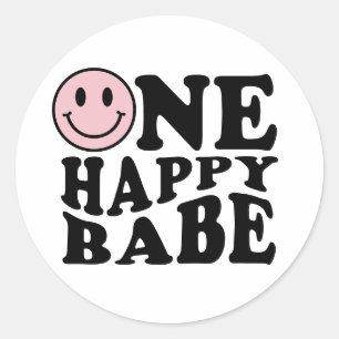 Sticker Rond Un bébé heureux   Retro Preppy Smile 1er anniversa