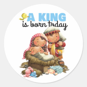 Sticker Rond Un bébé Jésus de Noël est page née d'autocoll