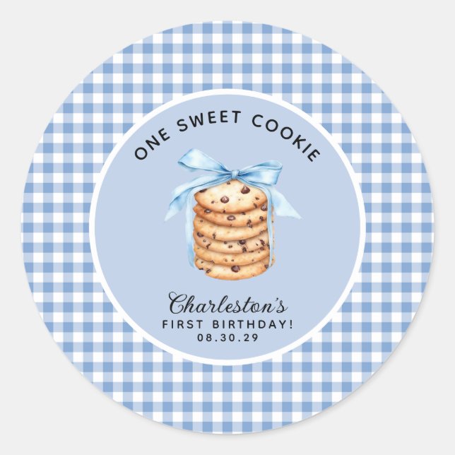 Sticker Rond Un biscuit intelligent Boys premier anniversaire (Devant)